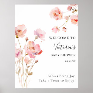 BOHO BLUSH PINK WATERCOLOR FLORAL BABY IN BLOOM POSTER