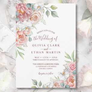 Boho Blush Pink Watercolor Floral Wedding Invitati Invitation