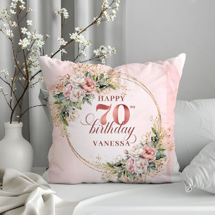 Boho Blush Pink Watercolor Pillow 70th Birthday 