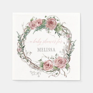 BOHO Blush Rose Floral Baby Girl Shower Napkin