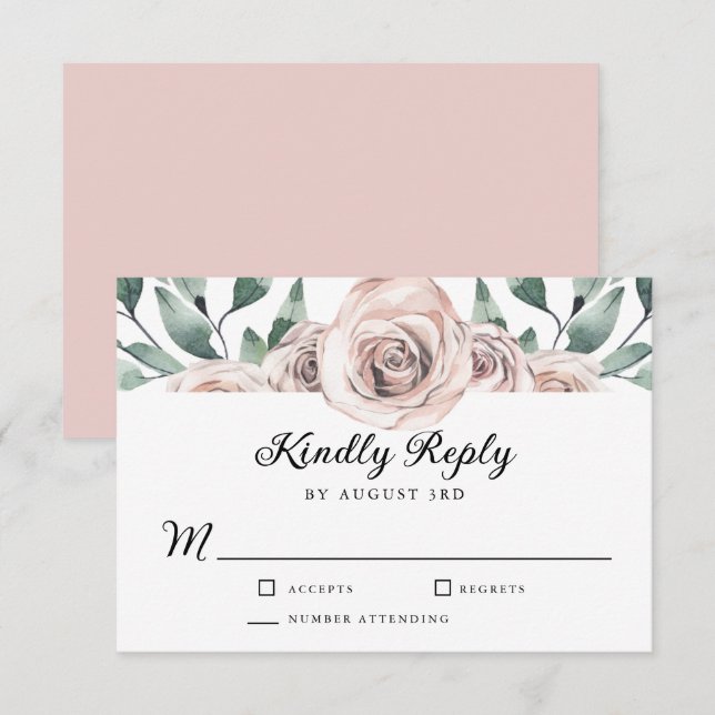 Boho Blush Rose Floral Wedding RSVP (Front/Back)