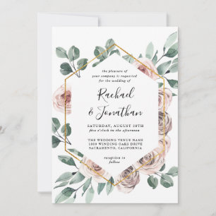 Boho Blush Rose Floral with Geometric Frame Invitation