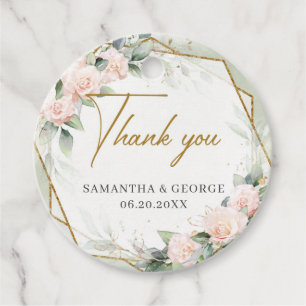 Boho blush roses eucalyptus gold frame wedding favour tags