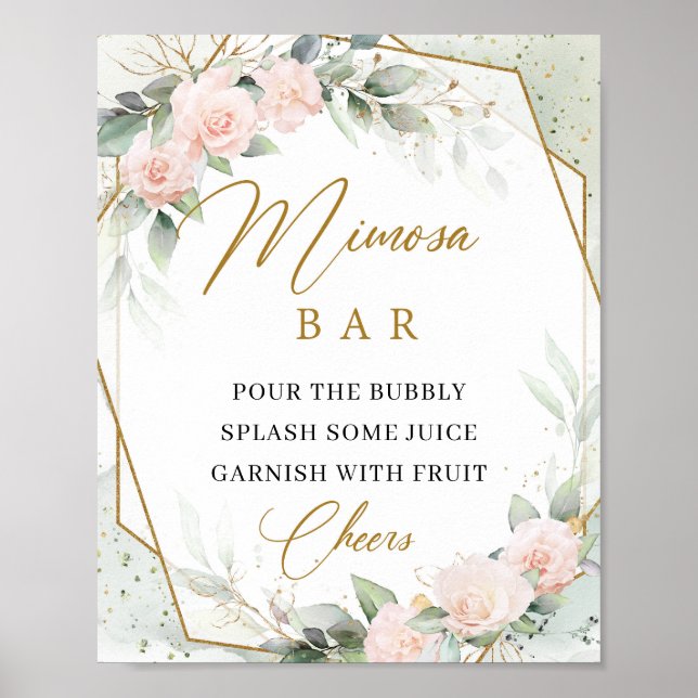 Boho blush roses eucalyptus gold mimosa bar sign (Front)