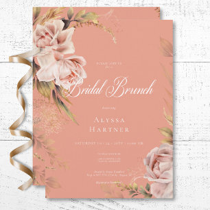 Boho Blush Roses & Grasses Bridal Brunch Invitation