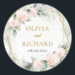 Boho blush roses green gold frame wedding sticker<br><div class="desc">Boho blush pink roses greenery and gold frame floral classic round sticker monogram Popular now boho design, inspired by the eternal roses - peonies - the symbol of love, lush flower garden of blush and dusty pink roses peonies, woven in fresh eucalyptus greenery and woven around the fax gold oval...</div>
