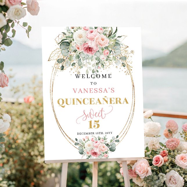 Boho Blush Roses Greenery 15th Welcome Poster (Boho Blush Roses Greenery 15th Welcome Poster)