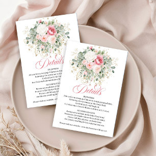 Boho Blush Roses Greenery Wedding Details Card