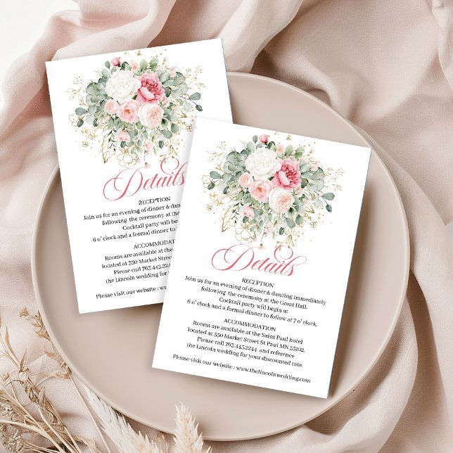 Boho Blush Roses Greenery Wedding Details Card (Boho Blush Roses Greenery Wedding Details Card)