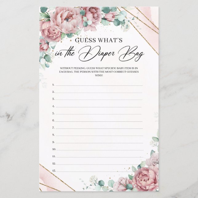  Boho blush roses Guess What is In The Diaper Bag (Front)