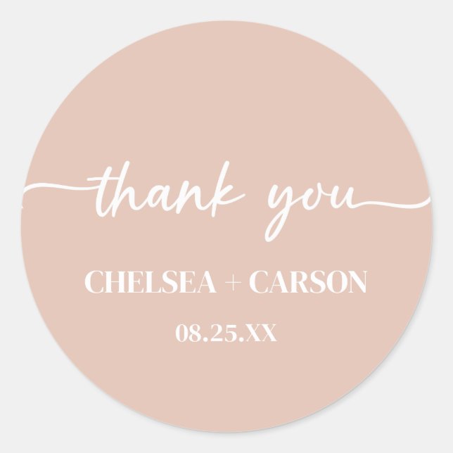 Boho Blush Script Wedding Thank You Stickers (Front)