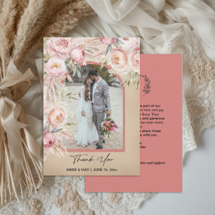 Boho Blush Terracotta Arch Photo Monogram Wedding  Thank You Card