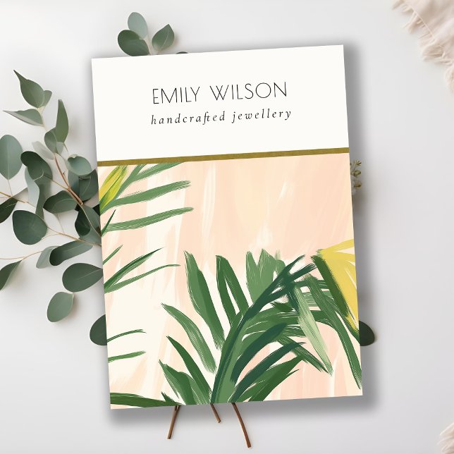 Boho Blush Tropical Palm Leaf Blank Jewellery Hold Business Card (Creator Uploaded)