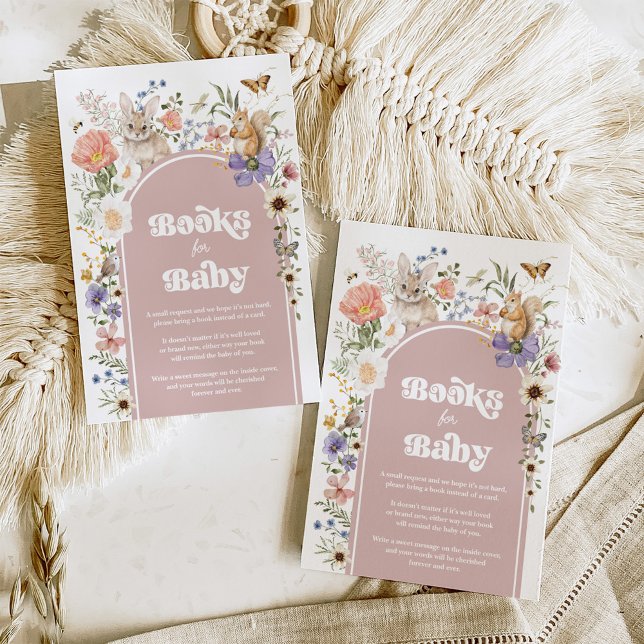 Boho Blush Woodland Wildflower Books for Baby Girl Enclosure Card (Creator Uploaded)
