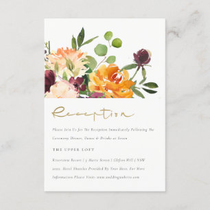 Boho Blush Yellow Orange Floral Bunch Reception  Enclosure Card