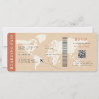 Boho Boarding Pass Destination wedding QR code 