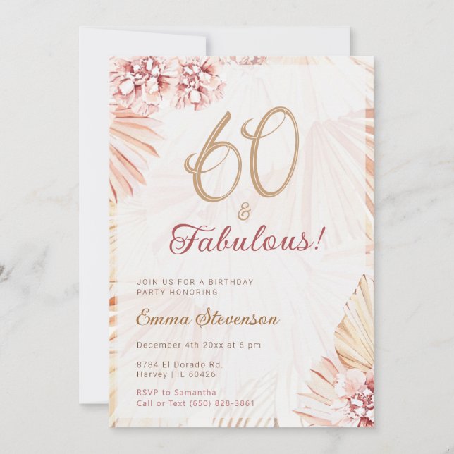 Boho Bohemian 60 & Fabulous Ladies 60th Birthday Invitation (Front)