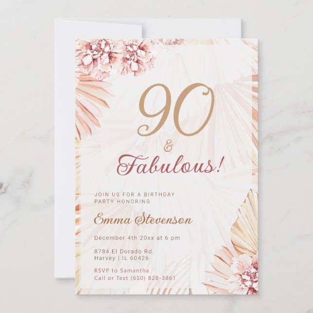 Boho Bohemian 90 & Fabulous Ladies 90th Birthday Invitation (Front)