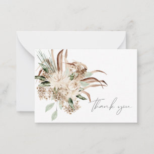 Boho Bohemian Beige Floral Thank You Note Card