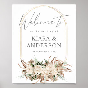Boho Bohemian Beige Floral Welcome Sign