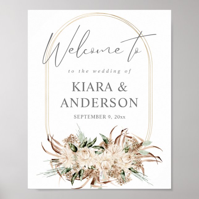 Boho Bohemian Beige Floral Welcome Sign (Front)