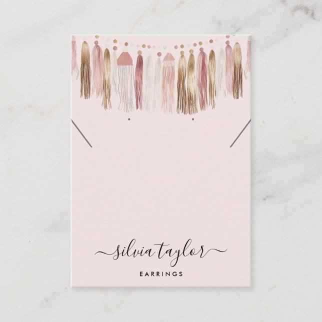 Boho Bohemian Blush Pink Earring Necklace Display Business Card (Front)