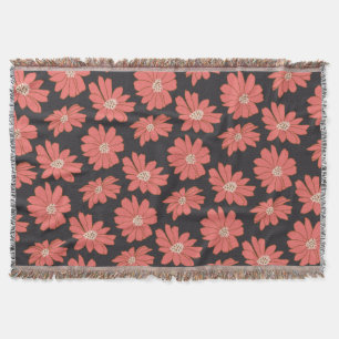 Boho Bohemian Botanical Flowers in Navy and Red   Throw Blanket