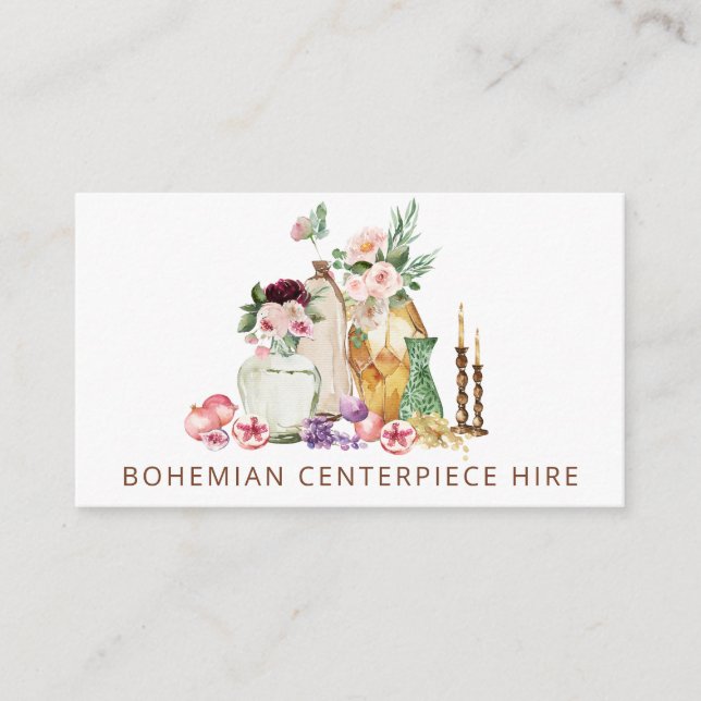 Boho Bohemian Centerpiece Jar Vase Wedding Hire Business Card (Front)