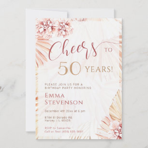 Boho Bohemian Cheers 50 Years Ladies 50th Birthday Invitation