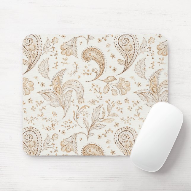 Boho Bohemian Cream Paisley Mouse Mat (With Mouse)
