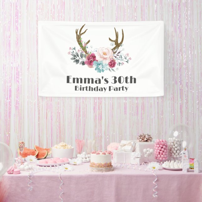 boho, bohemian deer , antler deer Banner (Party)