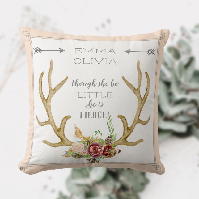 BOHO Bohemian Deer Antler Floral Baby Birth Stat Cushion (Creator Uploaded)