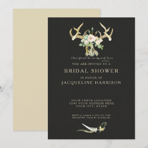 Boho Bohemian Deer Antler Floral Bridal Shower Invitation