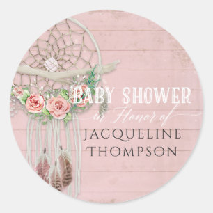 BOHO Bohemian Dream Catcher Baby Shower Girl Roses Classic Round Sticker