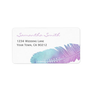 Boho Bohemian Feather Purple and Blue Label