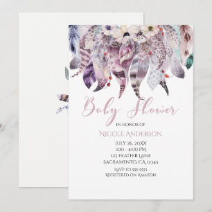 Boho Bohemian Feathers Baby Shower Invitations