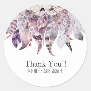 Boho Bohemian Feathers Rustic Floral Party Favour Classic Round Sticker