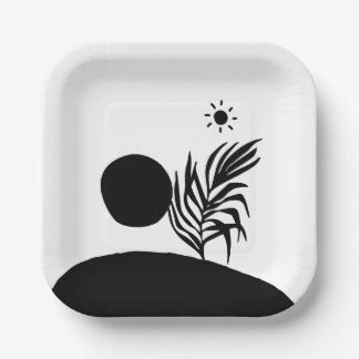 boho bohemian floral sun moon paper plate