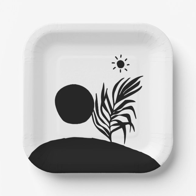 boho bohemian floral sun moon paper plate (Front)