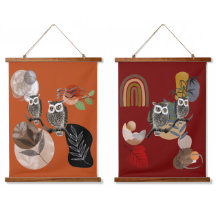 Boho Bohemian Modern Art Owls Nature Birds Wall