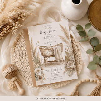 Boho Bohemian Pampas Baby Shower Invitation