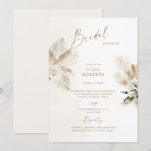 Boho Bohemian Pampas Grass Bridal Shower Invitation