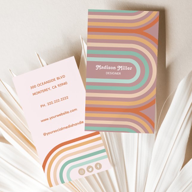 Boho Bohemian Pastel Rainbow Mauve Background Business Card (Creator Uploaded)