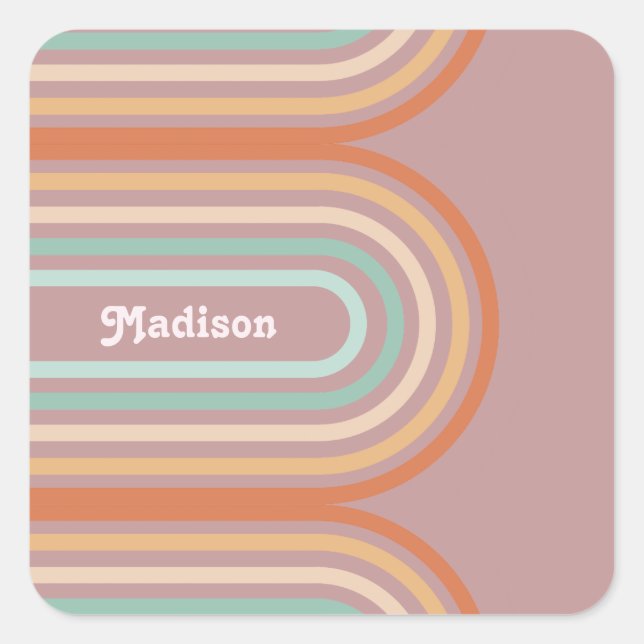 Boho Bohemian Pastel Rainbow Mauve Background Square Sticker (Front)