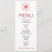 Boho Bohemian Pink Sun Birthday Party Food Menu
