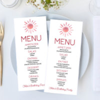 Boho Bohemian Pink Sun Birthday Party Food Menu