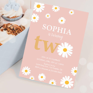 Boho Bohemian Retro 70s Pink Daisy 2nd Birthday Invitation