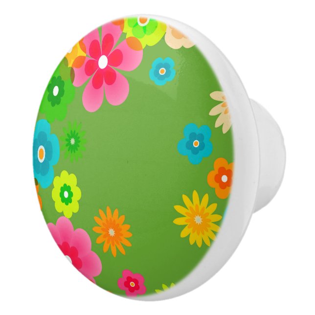 Boho Bohemian Retro Colourful Floral Flowers Ceramic Knob (Right)