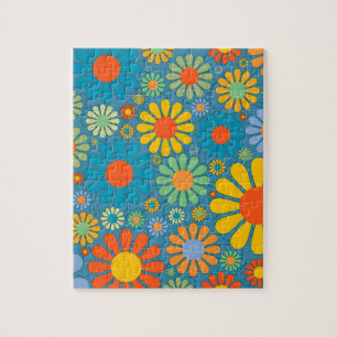 Boho Bohemian Retro Colourful Floral Flowers Jigsaw Puzzle
