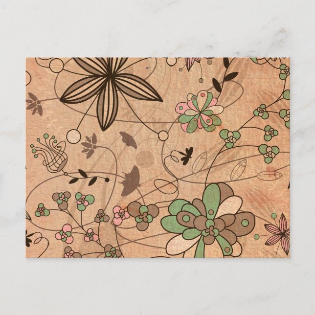 Boho Bohemian Retro Colourful Floral Flowers Postcard (Front)